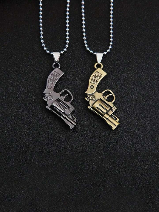 Retro Pistol Revolver Gun Pendant Necklace