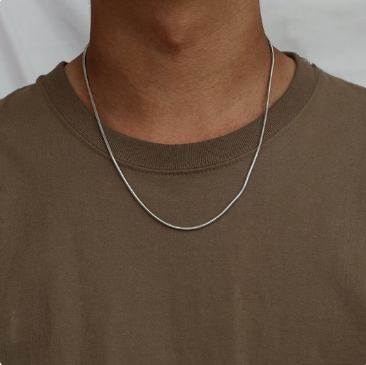 Mens Necklace, Silver Snake Chain Necklace 2mm Thin Mens Chain Steel, Strong Round Snake Lobster Clasp, Chains for men, Mens Jewelry