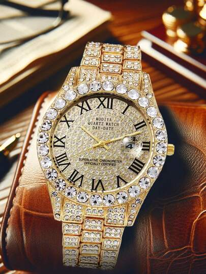 Men's Quartz Watch with Gold Steel Strap