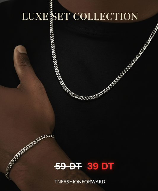 2 PiecesHip Hop Stainless Steel Chain Set - Punk Fashion Necklace And Bracele