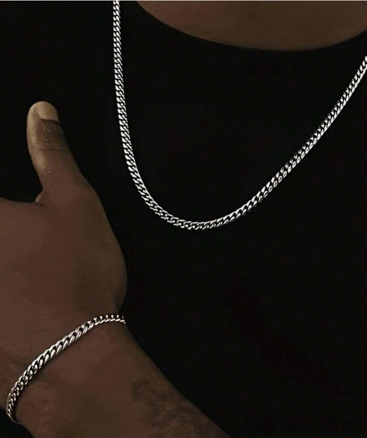 2 PiecesHip Hop Stainless Steel Chain Set - Punk Fashion Necklace And Bracele